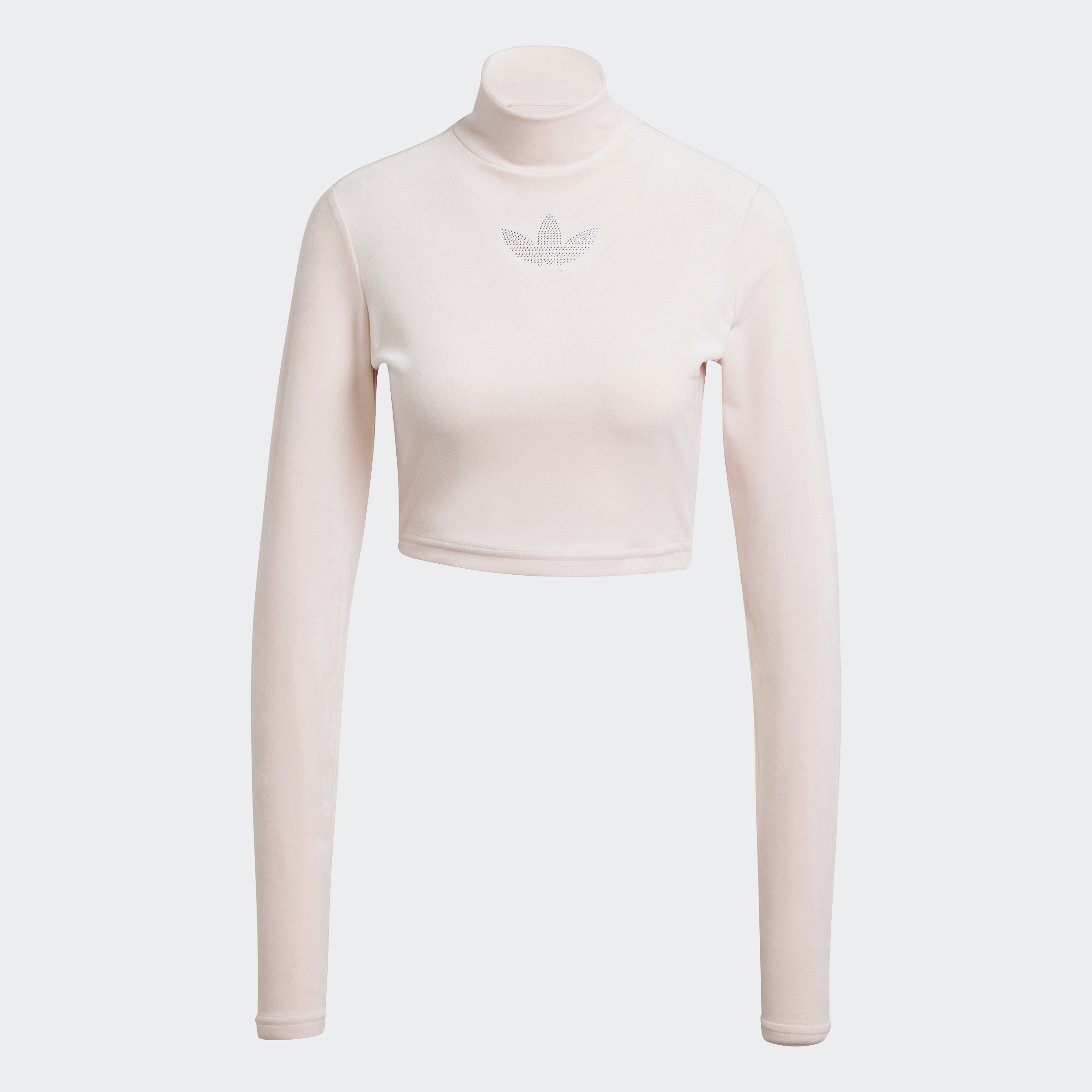 Long Sleeve Rhinestone Trefoil Velvet Crop Top